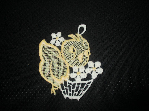 German Lace Hanging Chick with Basket of Flowers