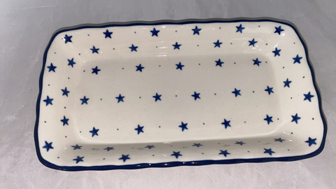 White with Blue Stars Tray - Shape: D15 - Pattern: White with Blue Stars